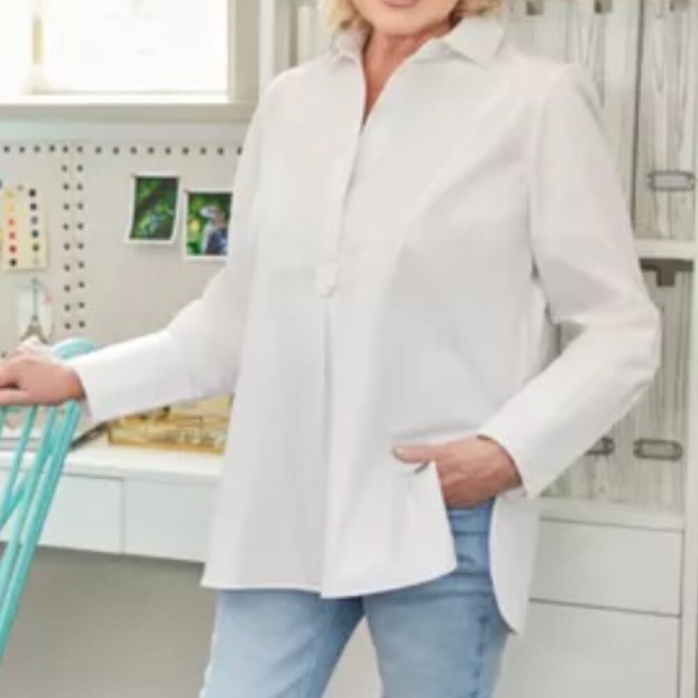 Martha Stewart Stretch Poplin Blouse with Split V-Neck